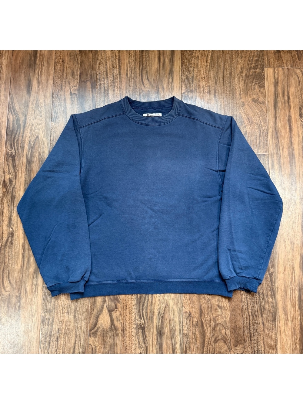 Vintage 90s Champion Faded Crewneck Sweatshirt Navy Blank Heavyweight